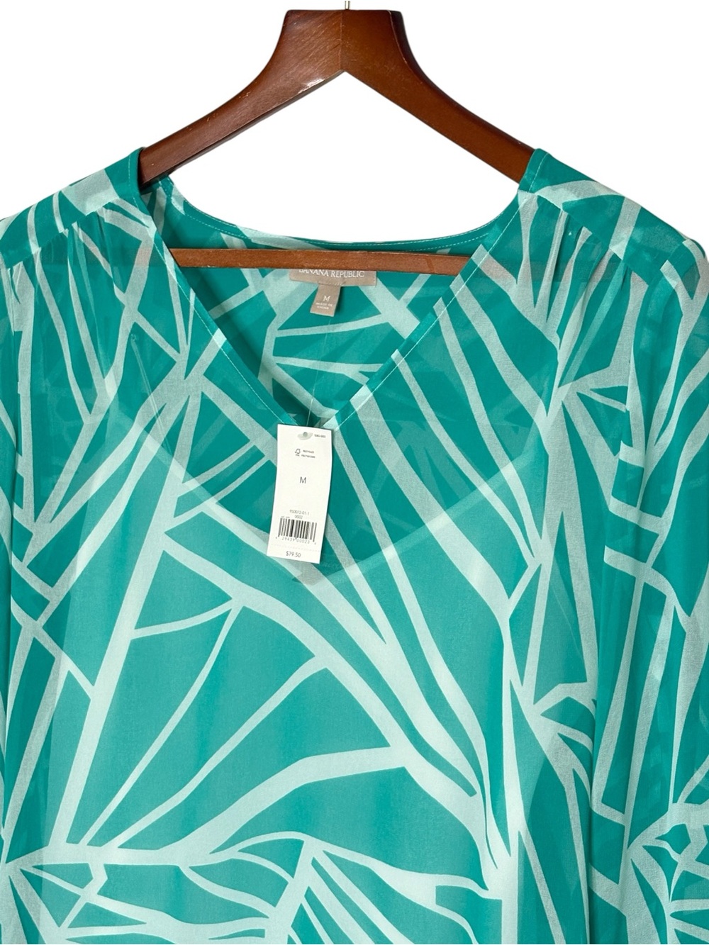 NWT Banana Republic Olympus Turquoise Geometric Sheer Blouse & Cami Size M $80 - Picture 3 of 11
